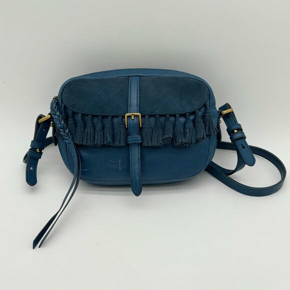 Fossil Kendall Fringe Western Casual Boho Crossbody Blue Bag - Picture 3 of 7